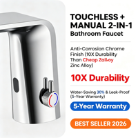 Nouvelle conception, robinet mitigeur intelligent sans contact pour lavabo, couleur chrome, eau chaude et froide, vente directe usine