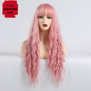 African American Lolita Cosplay Onda di Acqua Resistente Al Calore Dei Capelli Ondulati Sintetico Lunga Parrucca <span class=keywords><strong>Rosa</strong></span> <span class=keywords><strong>Parrucche</strong></span> Con La Frangetta - Product Image 1