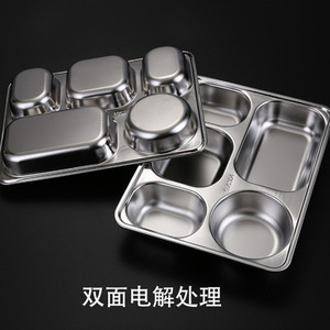 304 plaque en acier inoxydable <span class=keywords><strong>plat</strong></span> 3 4 5 compartiments Design classique Rectangle métal plateau alimentaire jetable durable dos école - Product Image 2