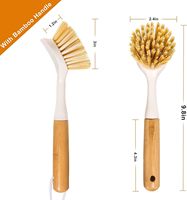 Escova de Cozinha com Cabo de Bambu, Escova de Limpeza com Cerdas Naturais e Cabo Longo, Escova de Plástico Ecológica para Lavagem de Louças