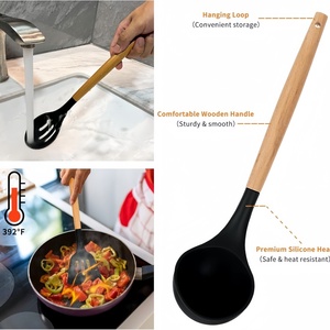 12-Piece Eco-Friendly Kitchen <b>Tools</b> Set Beech Wood Handle <b>Silicone</b> Cooking Utensils with Plastic Rest Holder for Cooking - Product Image 4