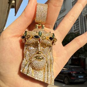 Venta caliente trébol corona retrato Jesús religioso colgante Cool Hip Hop CZ Zirconia hielo Collar para hombres y mujeres - Product Image 1
