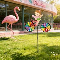 Moulins à vent décoratifs d'extérieur pour enfants, jouet de jardinage en forme de personnage de dessin animé à vélo