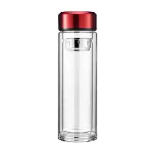 Double wall glass water bottle with metal infuser tea cups 450ml OEM suppliers