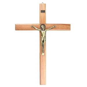 Catholique Bois Jésus 480mm Saint Benoît Grande Décoration Murale Religieux Crucifix