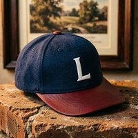 Gorra de béisbol de lana premium con visera de cuero, bordado de letra inicial L, estilo Ivy League, deportiva, de 6 paneles, ajustable, estilo preppy, para otoño