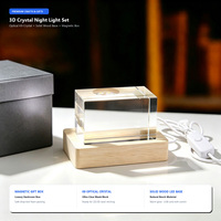 Bloc de cristal vierge K9 50*50*80mm avec base en bois LED Horizon, cube de gravure laser 3D en verre, lampe de nuit avec boîte cadeau magnétique de luxe
