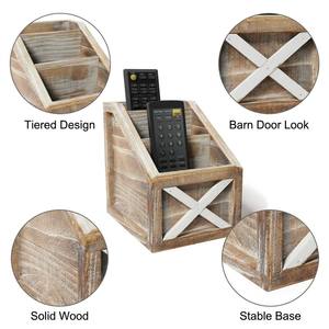Rustic Vintage Wooden Desk Organizer Remotes Caddy Tabletop Desktop Office Supplies Desk Accessories Holder, 17 X 16.5cm - Product Image 3