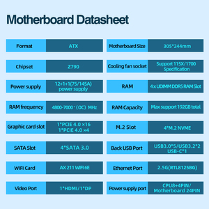 Erying z790 DDR5 chơi game Bo mạch chủ Wifi 6E 2.5Gbps lga1700 ATX argb hỗ trợ 14th/13th/12th Gen CPU M.2 pciex16 4.0 <span class=keywords><strong>Intel</strong></span> - Product Image 6