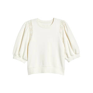 Sudaderas teñidas con estampado de boutique de lujo de Color sólido para mujer, manga corta, ribete de encaje, diseño transpirable, técnica de lavado ácido - Product Image 1