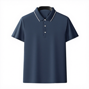 Men's <b>Navy</b> Blue Short Sleeve <b>Polo</b> <b>Shirt</b> Solid Color Casual Woven Fabric Regular Fit Button Down Collar Style - Product Image 1