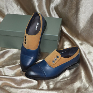 Zapatos de cuero personalizados para hombre, hechos a mano con cuero vacuno genuino, zapatos de vestir y Oxford azules casuales. - Product Image 3