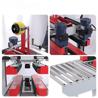 Machine de scellage à entraînement supérieur et inférieur renforcé pour cartons étroits et hauts, avec convoyeurs à double couche et emballage par ruban adhésif