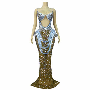 Abiti <span class=keywords><strong>da</strong></span> <span class=keywords><strong>Donna</strong></span> all'Ingrosso con Strass Dorati, Eleganti <span class=keywords><strong>Vestiti</strong></span> <span class=keywords><strong>da</strong></span> Sera per Feste e Matrimoni, Abiti di Lusso per Cerimonie - Product Image 6