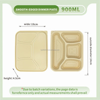 Boîte alimentaire jetable en amidon de maïs de bambou, 3, 4 ou 5 compartiments, avec couvercle, anti-fuite, sans BPA, pour plats à emporter, type bento