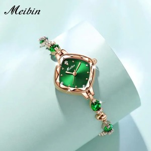 MEIBIN <span class=keywords><strong>1701</strong></span> haut petit cadran vert carré femmes horloge à Quartz luxueux marque strass dames montres femmes Bracelet montres - Product Image 3