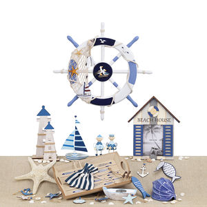 Décoration murale maison plage nautique bateau en bois bateau volant <span class=keywords><strong>filet</strong></span> <span class=keywords><strong>de</strong></span> <span class=keywords><strong>pêche</strong></span> coquille - Product Image 2