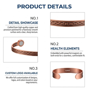 Pulseras de Cobre Magnético Bioactivo Personalizables EST, <span class=keywords><strong>99.99</strong></span>% Puro, Diseño Vintage con Lazo, Juego de Joyería para Parejas - Product Image 3