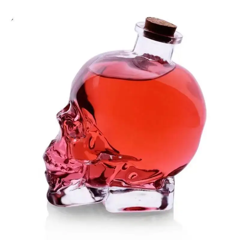 Decanter per whisky per liquore Vodka Wine Skull Decanter bottiglia di vetro senza piombo da 750ml con tappo in sughero