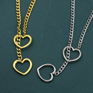 AA02141 Hollow kalp o-ring kayma zincir kolye kadın moda Punk Rock ayarlanabilir uzun paslanmaz çelik kolye takı - Product Image 2