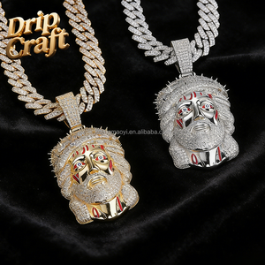 Pendentif Hip-hop Jésus, Pendentif Tête Humaine Vintage avec Ornement <span class=keywords><strong>de</strong></span> Tête Taché <span class=keywords><strong>de</strong></span> <span class=keywords><strong>Sang</strong></span>, Plaqué Cuivre avec <span class=keywords><strong>Or</strong></span> Véritable. - Product Image 1