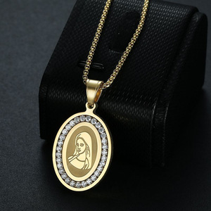 yunnique <b>Titanium</b> Steel Oval Pendant Necklace With Zircon Inlay Unisex Gift Jewelry Stainless Steel <b>Chain</b> For Men Women - Product Image 2