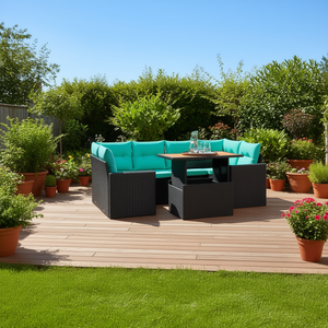 Set Divano da Esterno in Polyrattan Nero con Cuscini, 7 Posti, Design Contemporaneo, Stile Moderno - Product Image 2