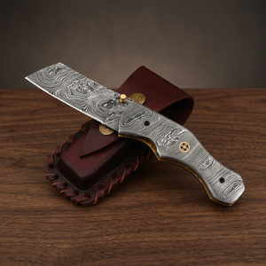 Cuchillo Plegable de Acero de Damasco de Grado Industrial, Hoja de Bolsillo de Espiga Completa, Punta Caída, Borde Recto, OEM Personalizado para Caza y Camping al Aire Libre - Product Image 5