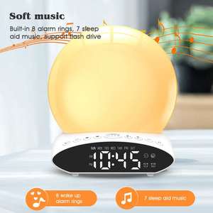 Réveil intelligent avec lumière, 2 db, 7 couleurs, réveil <span class=keywords><strong>du</strong></span> <span class=keywords><strong>soleil</strong></span>, radio d'aide au sommeil, Projection à double FM horloge et alarme - Product Image 3