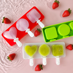 Tình Yêu Vòng Hình Vuông Popsicle Silicone Khuôn Thực Phẩm Cấp BPA Miễn Phí Bền Tự Làm Lolly <span class=keywords><strong>Ice</strong></span> <span class=keywords><strong>Cream</strong></span> Khuôn Với Nắp & 3 Sticks - Product Image 5