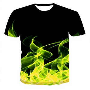 Men's Black Short Sleeve T-<b>Shirt</b> Green Yellow <b>Flame</b> Print Regular Fit O-Neck Knitted Spandex/Polyester Casual Hip Hop Breathable - Product Image 1