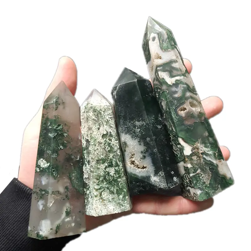 Natural self stand good figures moss aquatic agate stone point pillars wands obelisk