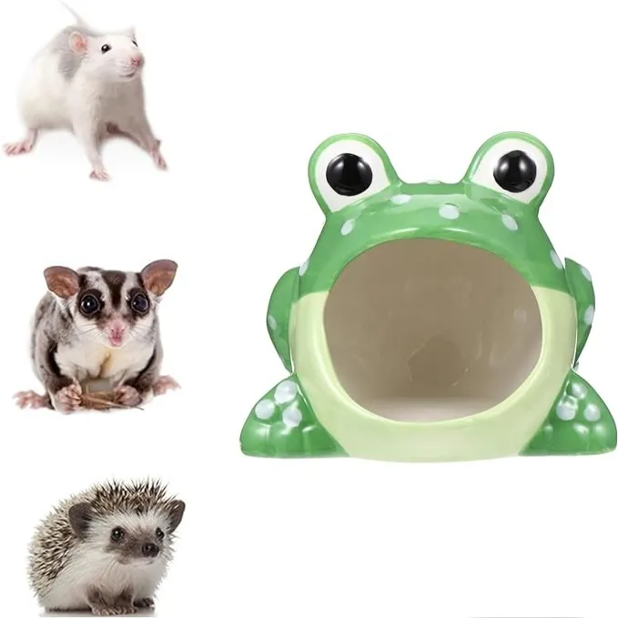 Hamster Hideout Ceramic House Frog Shape Chinchilla Gerbil House Small Animal Decoration Cage Accessories