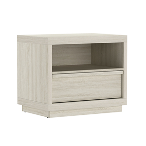 Nightstand In Whitewashed Oak Wood Finish With Open <b>Shelf</b> And Drawer Storage For Bedroom Use - Product Image 3