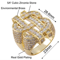 Bague TKJ Hop en laiton plaqué or véritable et zircon avec symbole du dollar