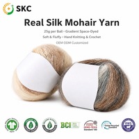 Fil Fantaisie en Soie Véritable et Mohair 25g, Teint en Espaces Dégradé, Varié, Doux et Moelleux, Technologie OE pour Tricot et Crochet à la Main