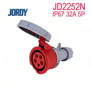 Connecteur industriel JORDY JD2252N 5P <span class=keywords><strong>32A</strong></span> 400V rouge <span class=keywords><strong>triphasé</strong></span> IEC60309, <span class=keywords><strong>prise</strong></span> <span class=keywords><strong>de</strong></span> câble étanche IP67 - Product Image 1