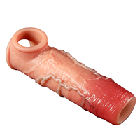 Manchon réaliste en silicone liquide, godemiché côtelé, extenseur vibrant électrique creux et portable, résistant à l'eau, pour retarder l'éjaculation