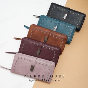 Pierreloues Women's Long <b>Wallet</b> <b>RFID</b> Anti-Theft Oil-Waxed Leather Hollow Design Multiple Card Slots Everyday Use - Product Image 1
