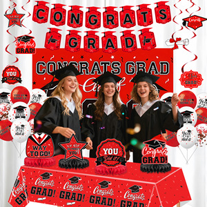 Graduation Party Decoration Set 2026 Red Black <b>Tablecloth</b> Banner Balloons Graduation Season Decorations - Product Image 2