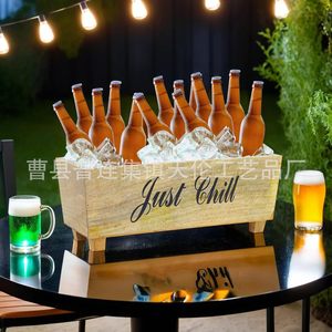Large wooden <b>wine</b> cooling <b>container</b>, solid wood ice bucket, American retro style beer and <b>wine</b> ice cube bucket, wooden barrel. - Product Image 1