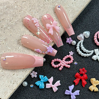 Kit de 12 grilles de breloques pour ongles en forme de nœud, décorations 3D en résine (nœuds, cœurs, lunes et perles), pierres à ongles plates mixtes pour salon et loisirs créatifs