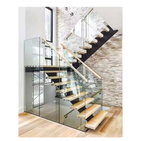 Escaliers modernes en bois de verre en forme de U design escalier intérieur mono-limon