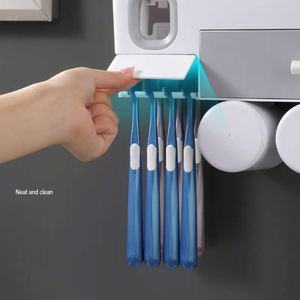 3-Cup Wall Mounted <b>Toothbrush</b> <b>Holder</b> Automatic Toothpaste Dispenser - Product Image 4