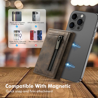 Dompet Kartu Kredit Casekey Vintage Ultrathin Premium PU Leather RFID dengan Penyangga Magnetik dan Kantong untuk Ponsel, Muat 3-4 Kartu