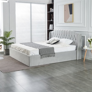 Lit Moderne Italien en Velours Blanc Multifonctionnel King/Queen avec Rangement Intelligent, Rembourré, Luxe Hôtelier/Apartement, en Bois Doux - Product Image 4