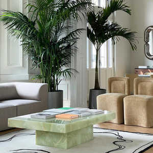 طاولة قهوة رخامية من العقيق الأخضر ، طاولات قهوة مربعة حديثة من الحجر الطبيعي لغرفة المعيشة - Product Image 1