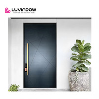 Porte Pivotante en Bois, Grande Porte d'Entrée Principale, Extérieur en Aluminium, Verre Basse Émissivité, Moderne, pour Entrée Principale