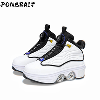 Patins à roulettes unisexes à 4 roues rétractables et automatiques Baskets montantes en maille à double usage Sports d'hiver et de printemps Chaussures de sport pour filles