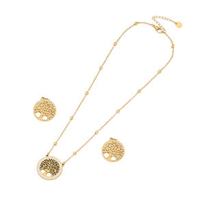 Orecchini Vintage 2 pz/set placcato oro 18K albero della vita in acciaio inox turchese <span class=keywords><strong>Hamsa</strong></span> collana ciondolo a mano Set gioielli - Product Image 5